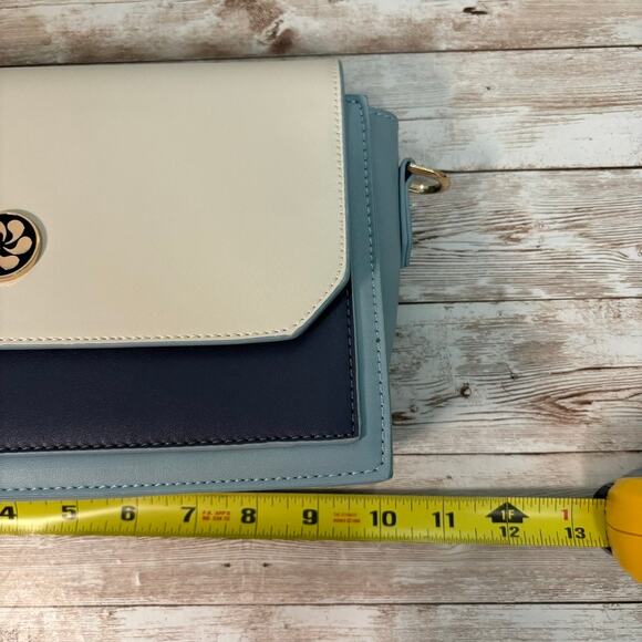 Angel Kiss Purse 10" Blue Leather Structured Colorblock Crossbody Shoulder Strap - Picture 7 of 11